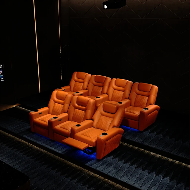 Powered Recliner Sofa Headrests Adjustable Leather Movie Vibration Massage Electric Cinema Lounge Chair