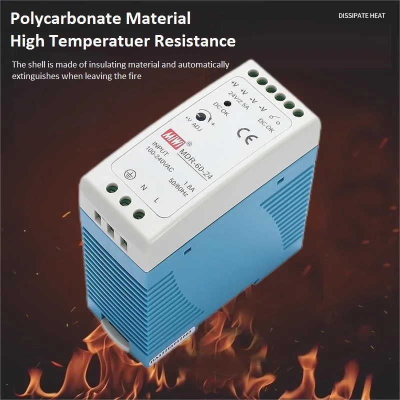 MDR-60-24 Din Rail 60W 2.5A 24V AC DC  Transformer Single Output Switching Power Supply