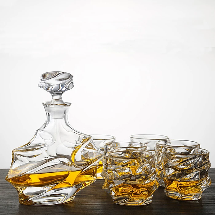 Unique Glass Whiskey Decanter and Glasses Set for Liquor Bourbon Wine or Vodka