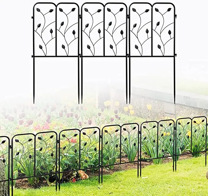 Iron Fence Leaf Decoration Garden Landscape Fences Animal Pet Barrier Animal Guard Split Fence Black Metal Yard Power Coated