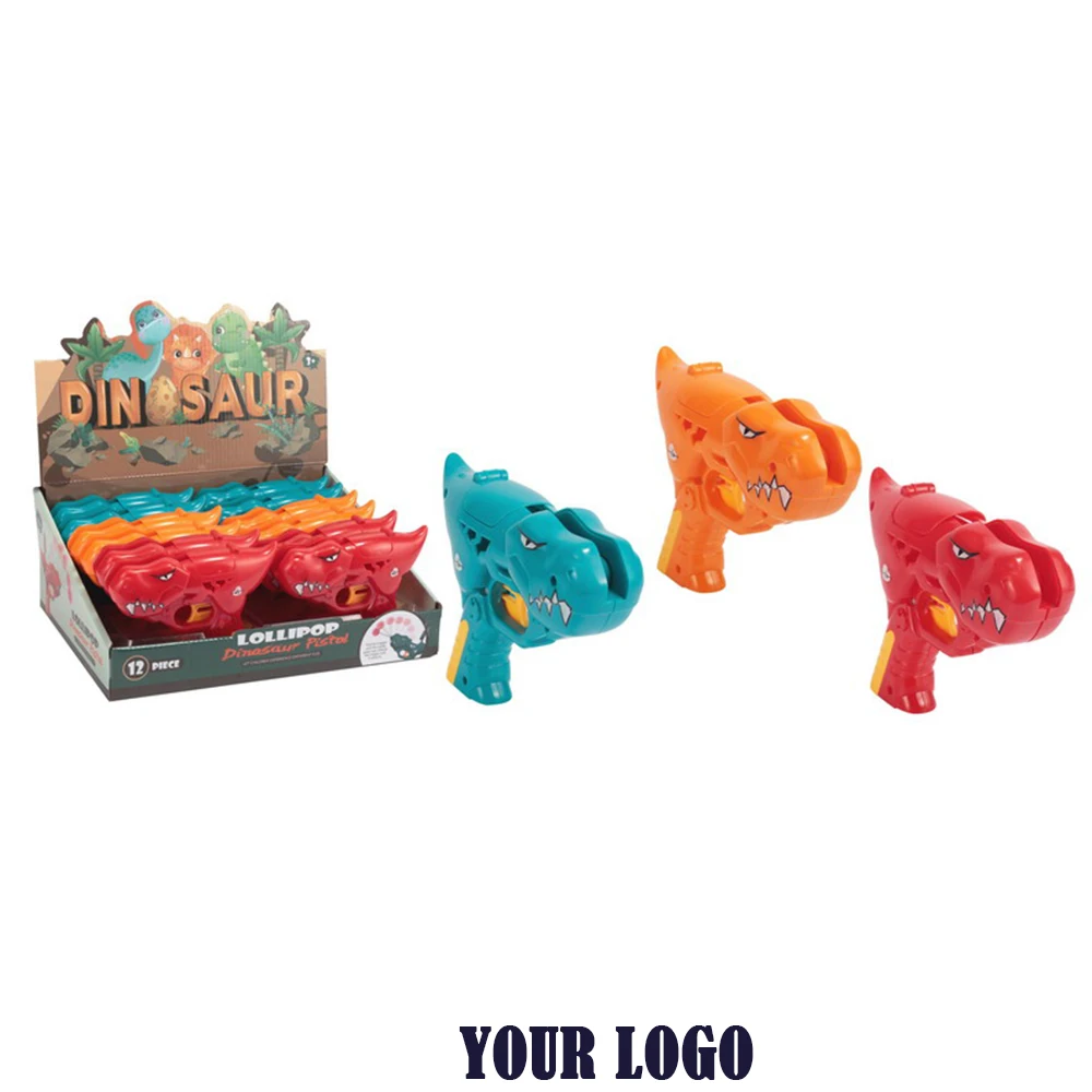 Best Selling Factory Wholesale Sweets Toy Candy For Kids Funny Plastic Dinosaur Shape Gun With Lollipop