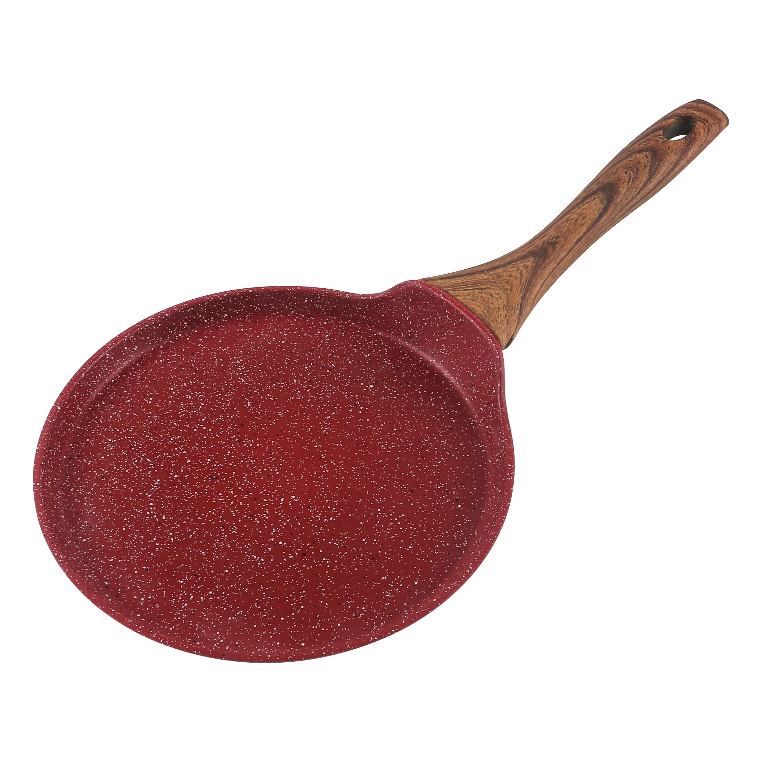 Aluminum Pancake Crepe Pan Pizza Pan with Red Marble Coating Non-Stick Skillet with Bakelite Handle