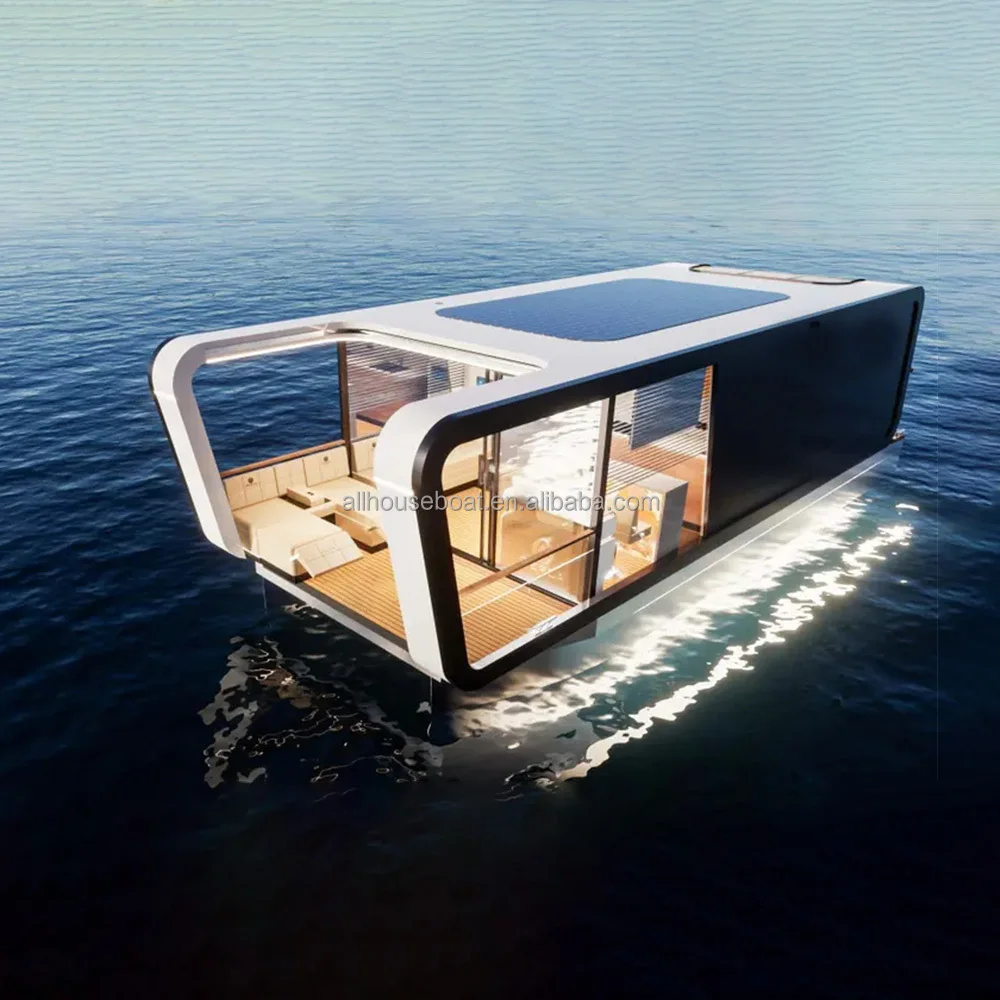 High Quality Luxury Aluminium Houseboat with Outboard Engine Easy Installation Pontoon Floats Stylish Yacht
