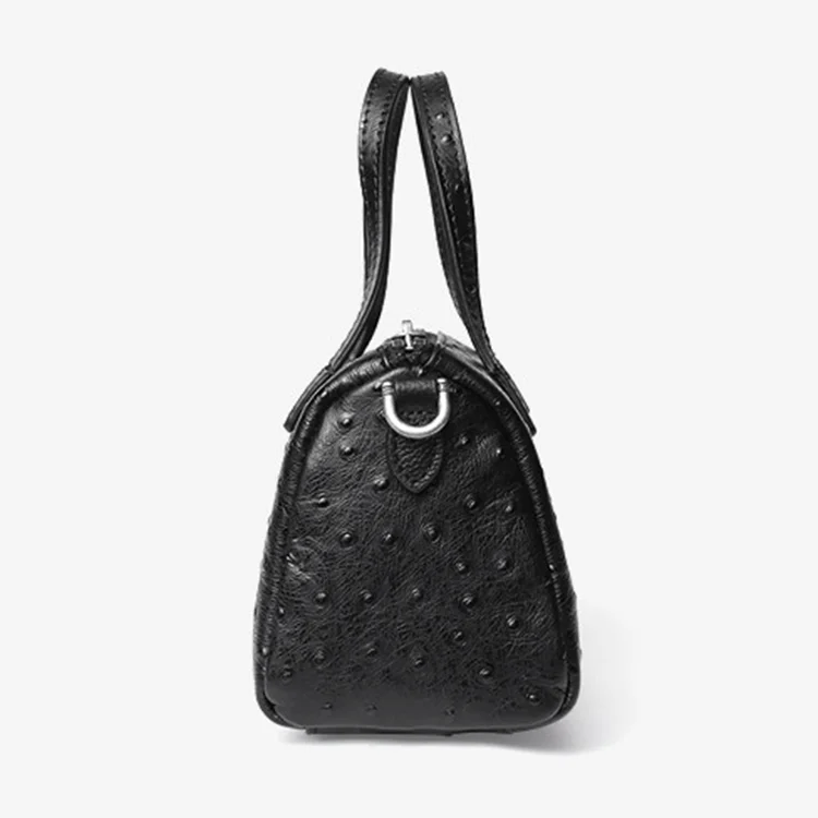 2023 New Collection Women Genuine Leather Handbags Famous Designer Ostrich Embossed Leather Round Bags for Lady