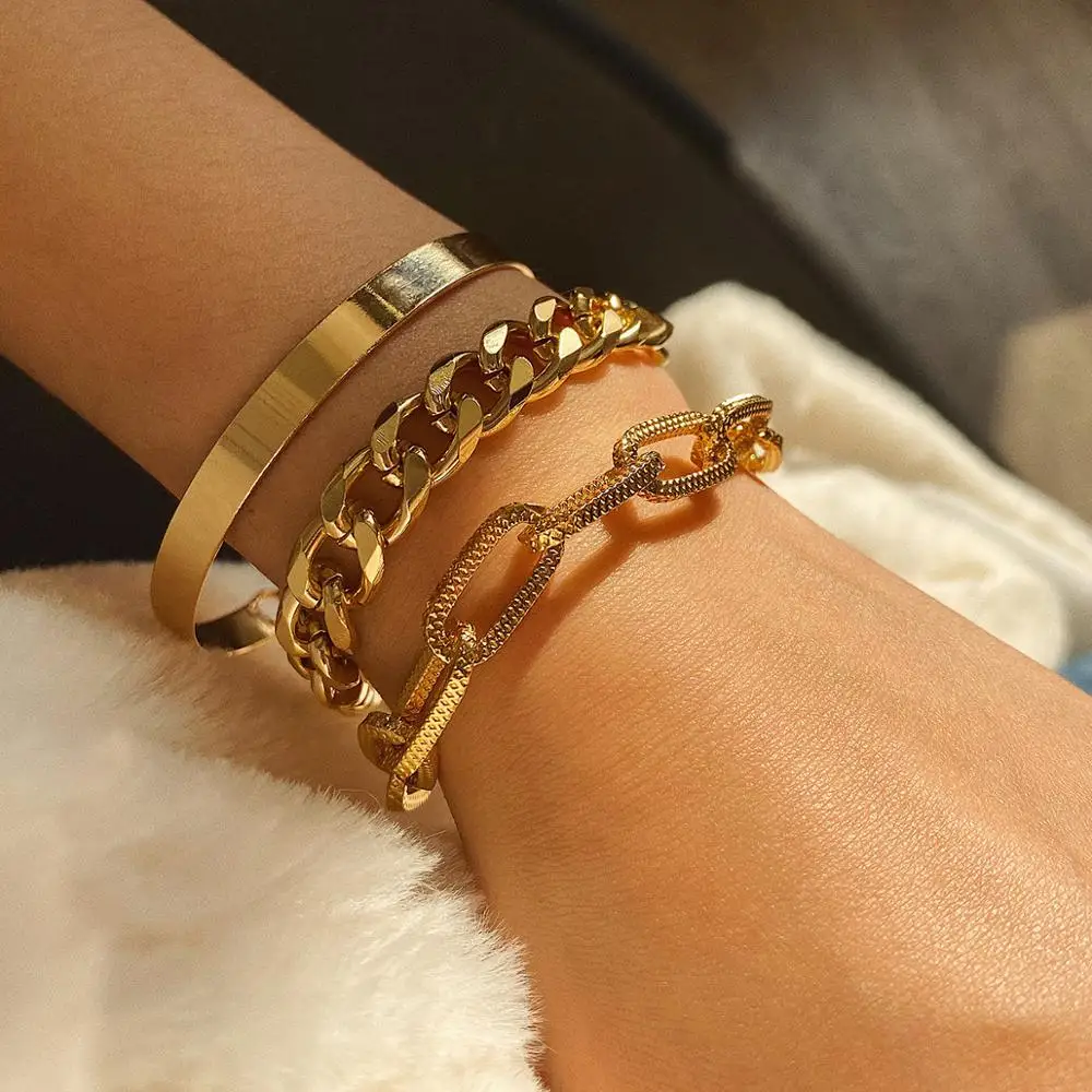 3pcs Best lady Vintage Gold Chain Bracelets For Women Latest Fashion Jewelry Friendship Party Charm Bracelets Bangles