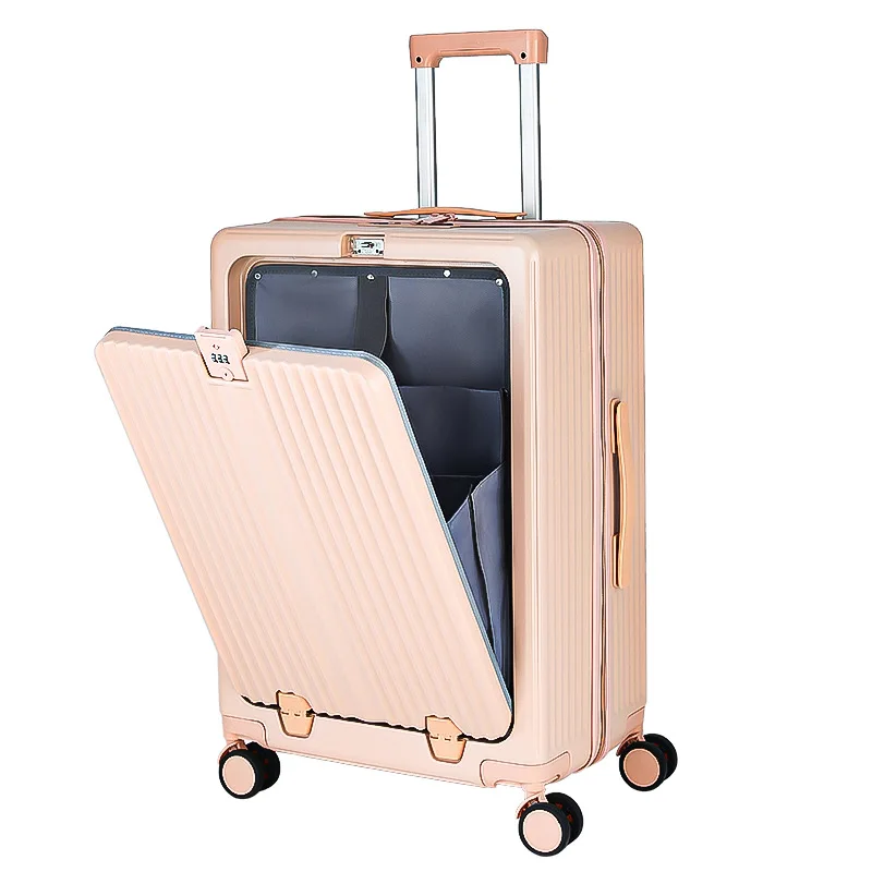 2023 Popular New Design Multifunctional travel suitcase customized color choose carry on luggage with side hook and USB charging