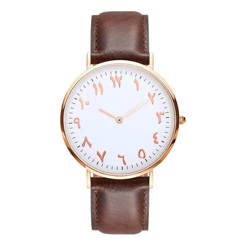 OEM ODM Custom Logo Stock Rose gold Watch Mesh Alfajr Muslim Azan Watch Arabic Numbers Watches