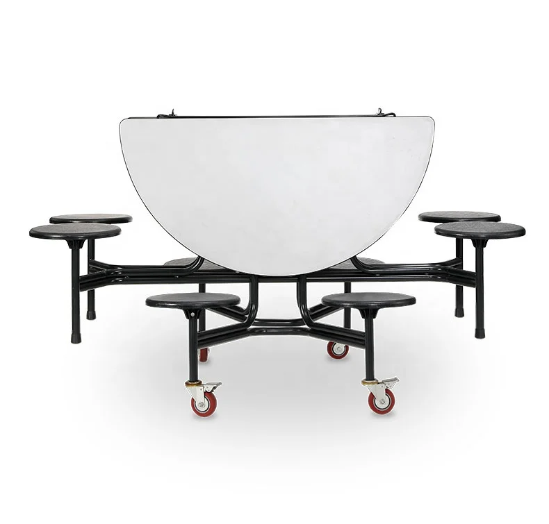 Canteen Table School Furniture 8 Seat Round Dining Table Set Modern Folding Dining Tables and Chairs