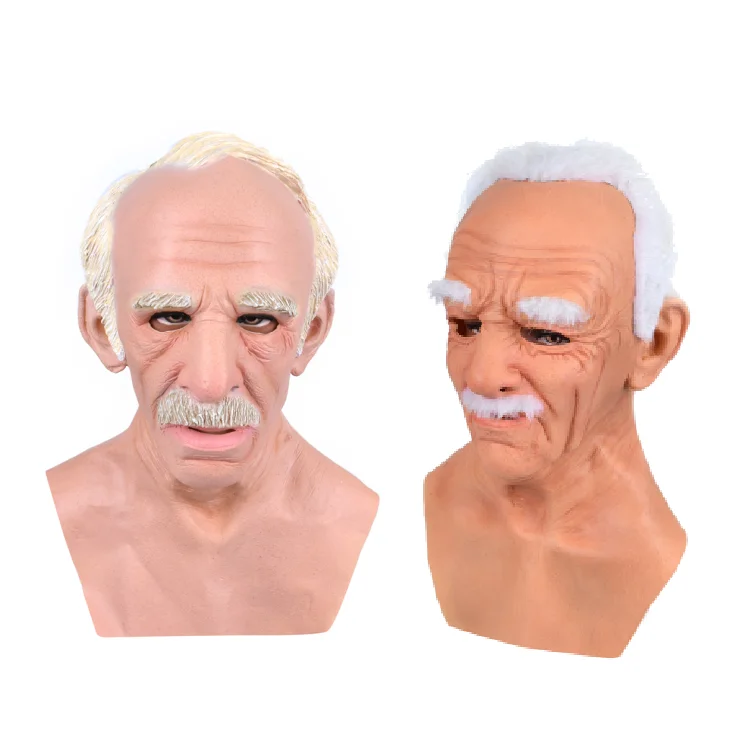 High Quality Halloween Face Dress Up Latex White Hair Headgear Adult Horror Head Mask