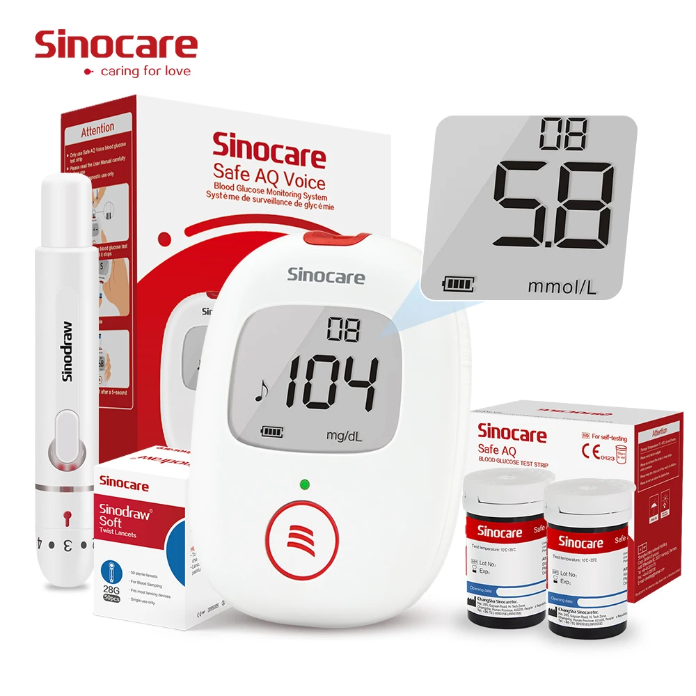 Sinocare Safe AQ Voice Glucometros Best Selling Glucometer Wholesale Diabetic Test Strips Blood Glucose Meter Blood Glucos Strip