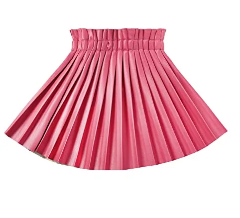 new girls leather skirt pu leather children waist pleated skirt