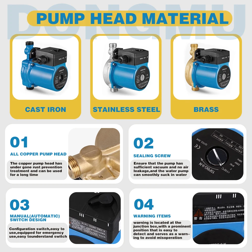 DONGMU RS15-9 Hot And Cold Water Pressure Boosting Small Circulation ac 220v Mini Water Pump For Shower