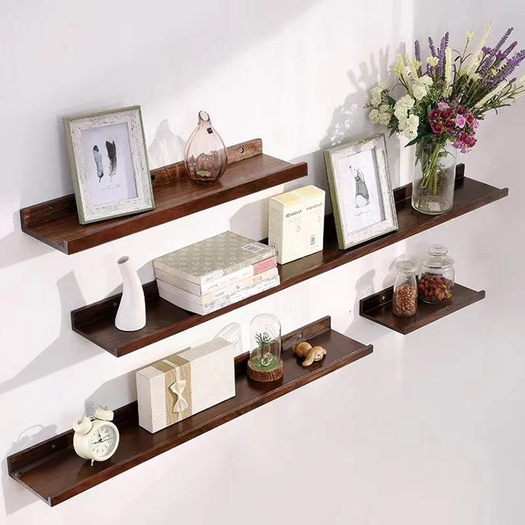 K&B Bathroom Kitchen Rustic Wooden Wall Mounted Floating Wall Hanging Shelves
