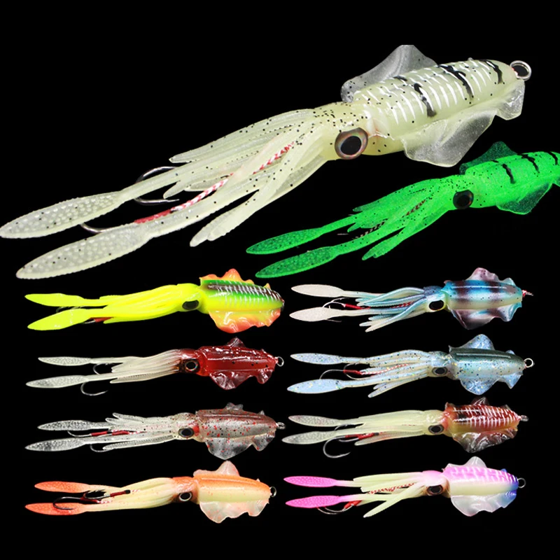 China Price New Arrival Sea Fishing Wobbler Bait Soft Squid Lure Luminous UV Lead Head Squid Jig Fishing Lures