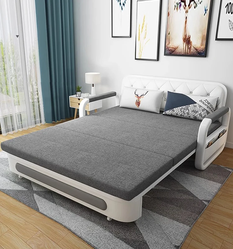 Modern living room folding three person convertible sofa bed furniture with storage cabinet