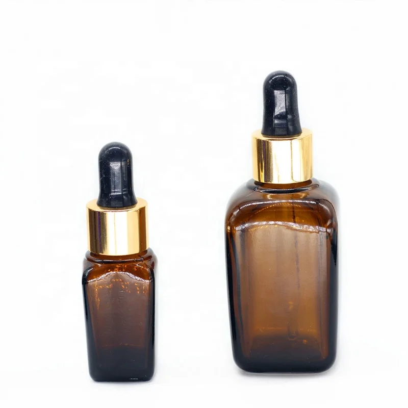 E liquid 30ml 100ml amber color square shape glass bottle with measured glass dropper