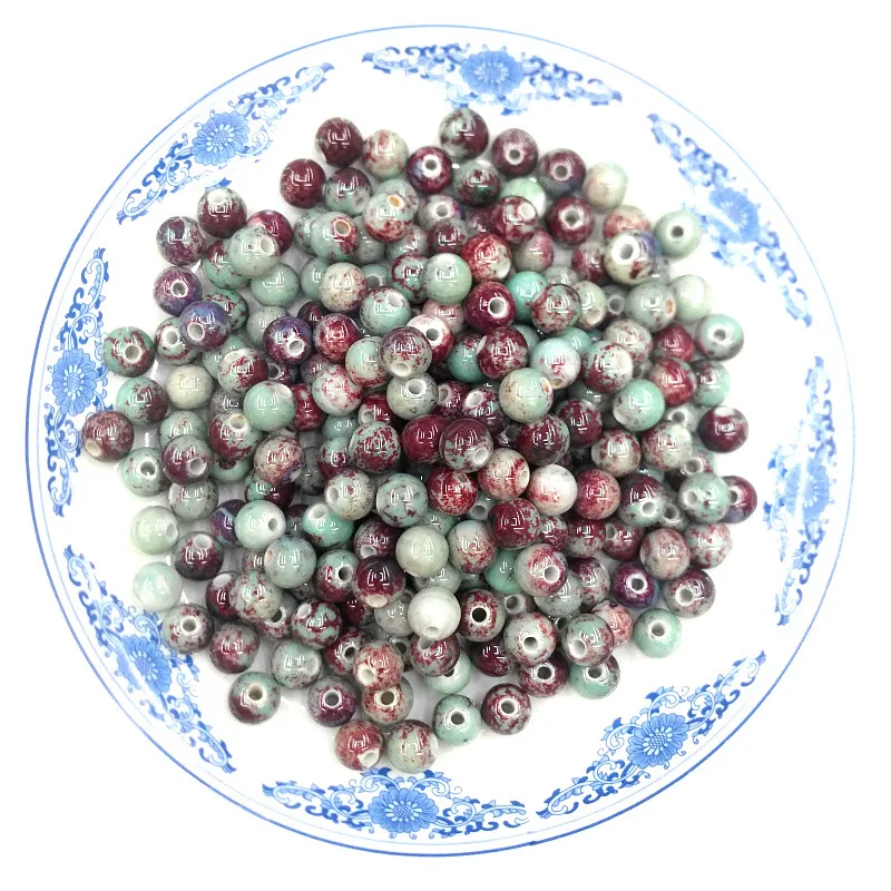 Ceramic beads 10mm blue and white DIY earrings accessories wholesale handmade loose beads can be electroplated