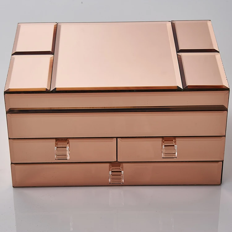 Customized handmade decorative mirror jewelry box glass rose gold jewellery box