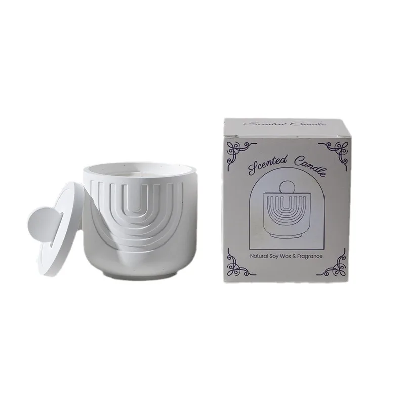 Sandalwood Scented Candle in Cement Ceramic Cup Religious Gift Box for Bedroom Living Room Decoration Fall Season Gift