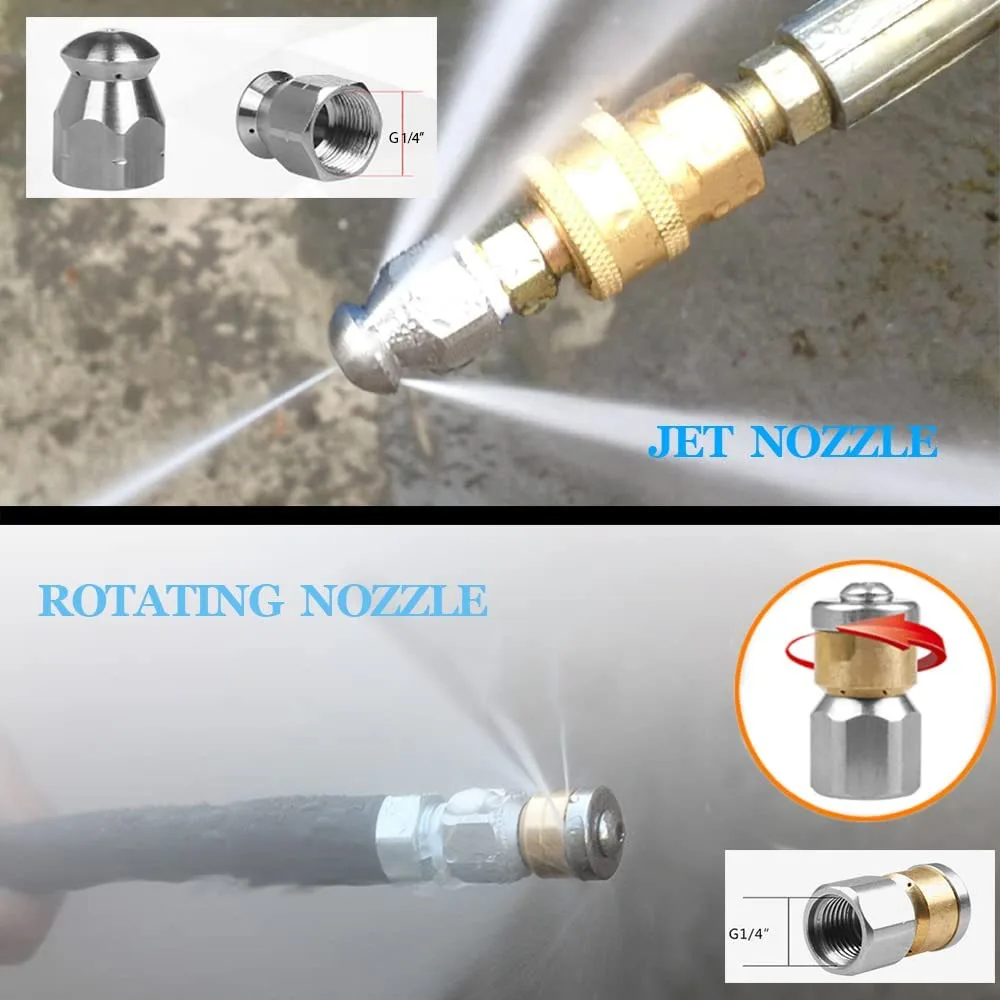 For Karcher K2 K3 K4 K5 K6 K7 Sewer Jetter Kit of Pressure Washer, 1/4 Inch , Button Nose and Rotating Sewer Jetting Nozzle