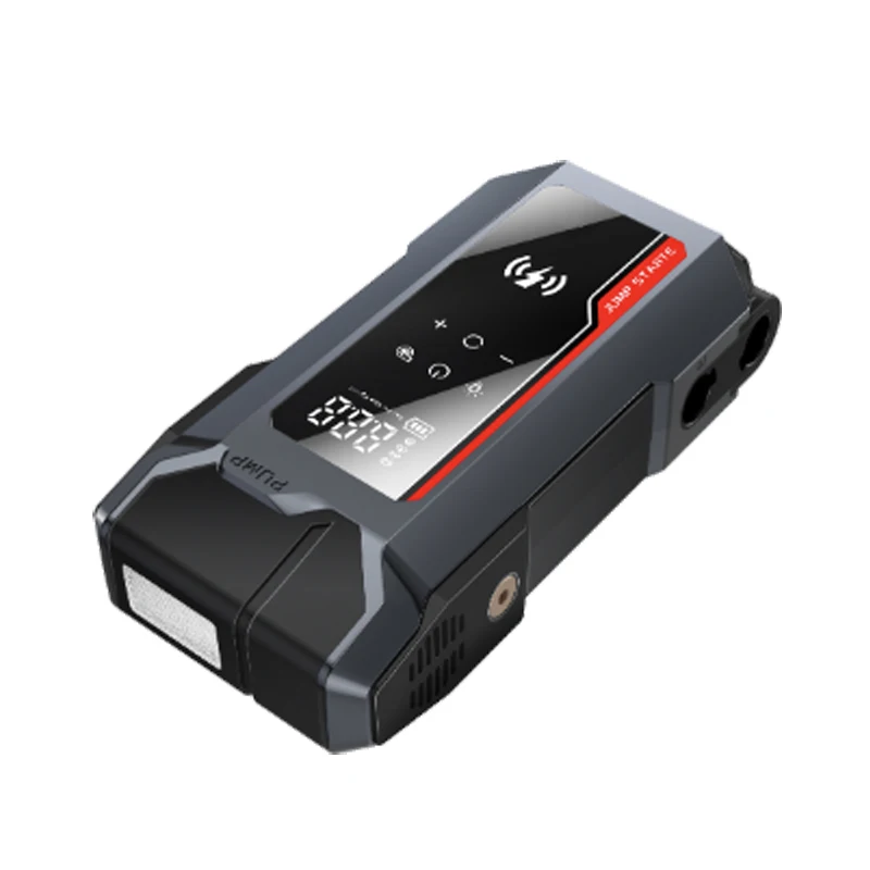 800A Car Jump Starter with LED Torch Power Bank Air Compressor Wireless Charging Function for Cellphones Starting Device