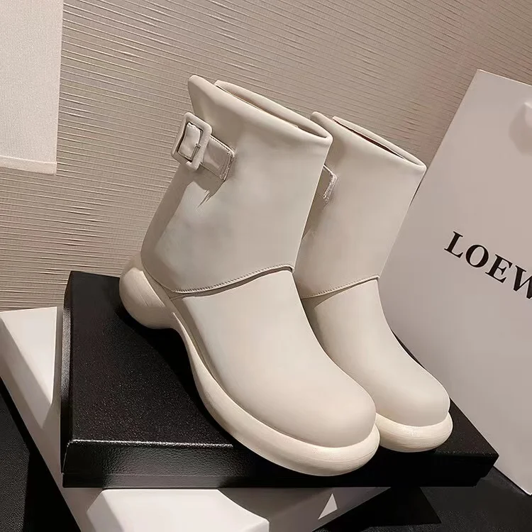 2022 Popular Back Zip Silk Calf Leather Patchwork Round Flat Women Ankle Boots Shoes