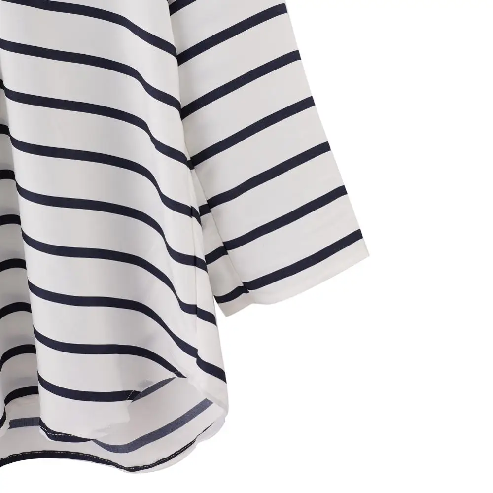 
2020 hot office ladies long contrast color striped 3/4 sleeve silk blouse 