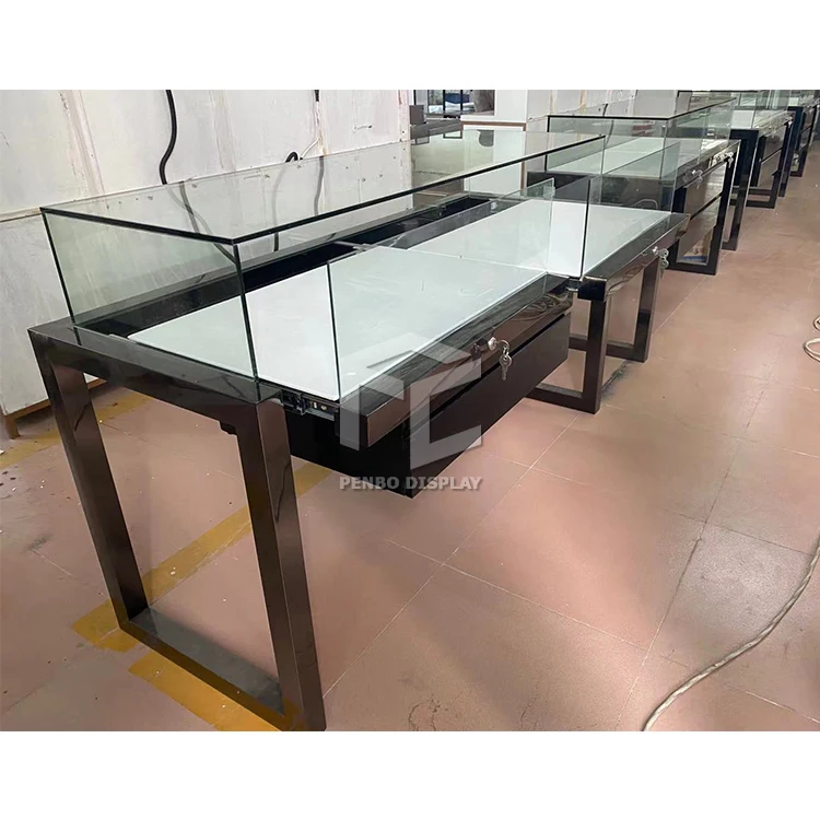 Full Vision Showcase With LED Lighting Glass Display Cabinets Tall Products Display Cases