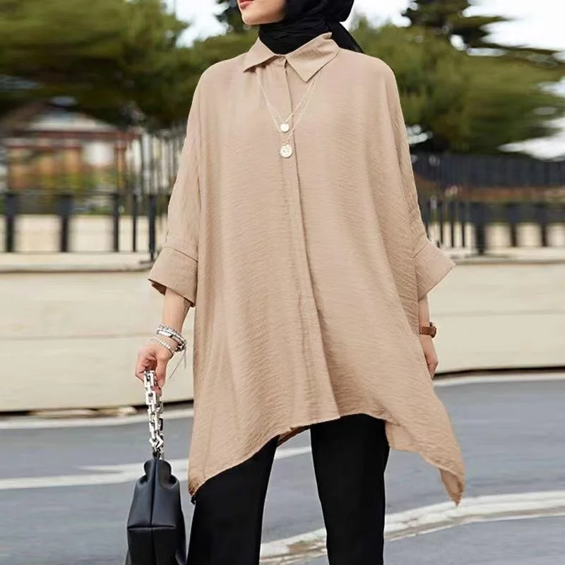 New Long Sleeve Loose Muslim Shirts Casual Plus Size Muslim Shirts For Women
