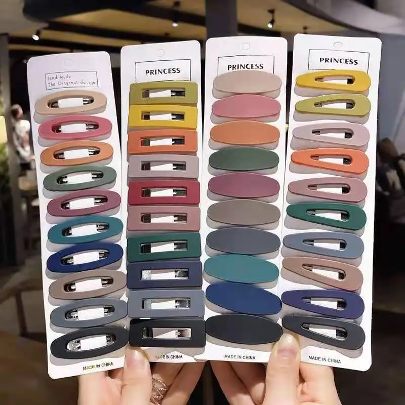 10pcs/Card Simple Candy Color Hairclip Sweet Side Bangs Matte BB Hair Clip Set For Kids