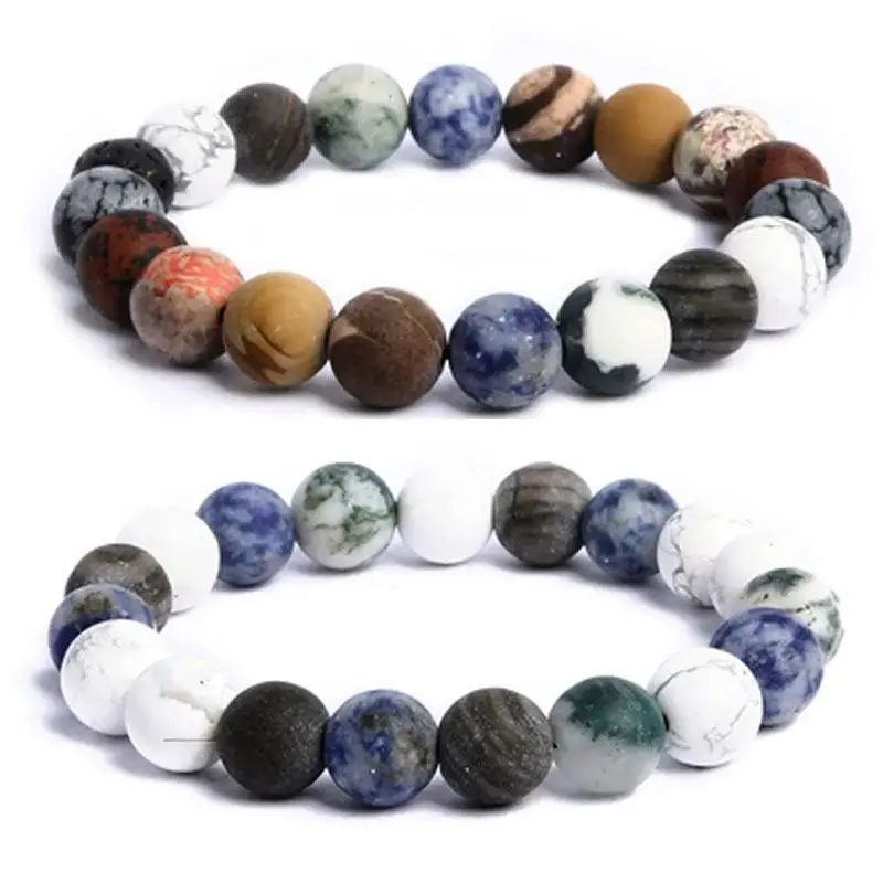 planet colorful blue agate beaded mars bracelet saturn natural stone women men jewelry