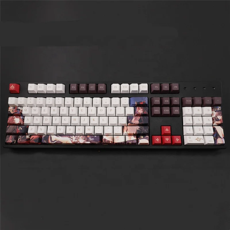 Anime Keycaps Game Genshin Impact Hu Tao Keycaps 135 Keys PBT Keycaps Dye Sublimation Process For MX Mechanical Keyboard