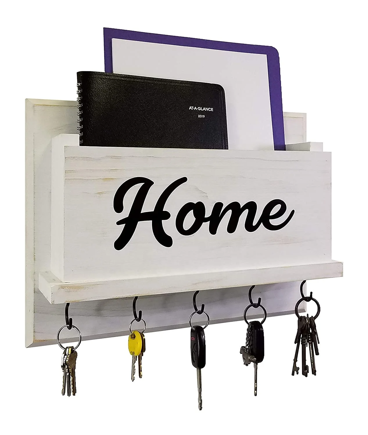 
Vinyl Decal New Columbus Rustic Mail and Key Organizer Key Hook Mail Holder, Key Rack - Housewarming Gift - 20 Colors 