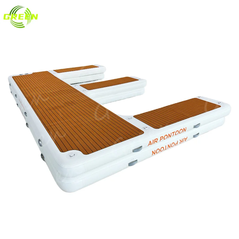Green water leisure hot sale in-line jetski wooden floating platform lake pontoon raft inflatable floating jet ski dock