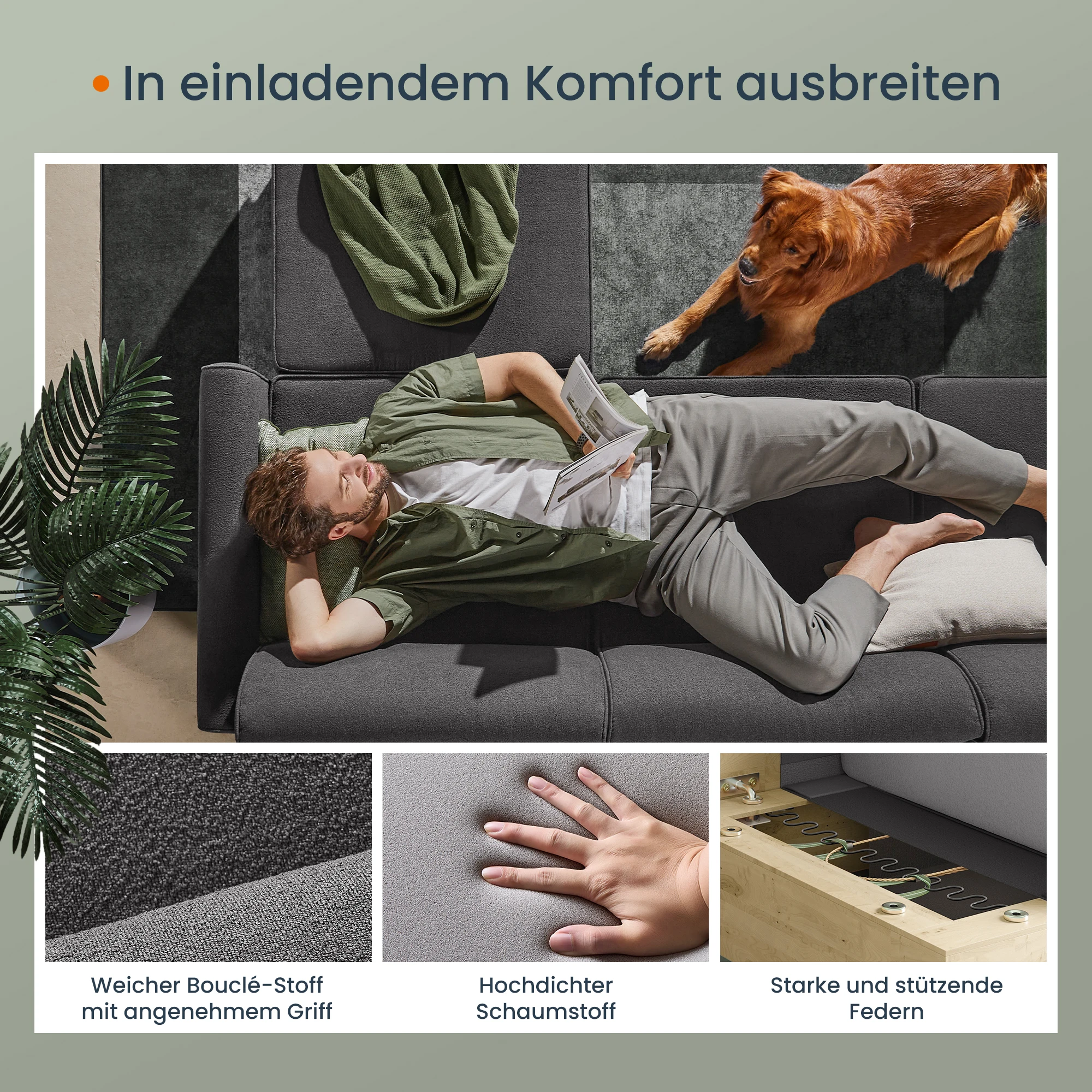 VASAGLE 5 Seat Sectional Sofa Set U Shaped Couch Upholstery Fabric Classic Sofa Multi-function Home Living Room Furniture