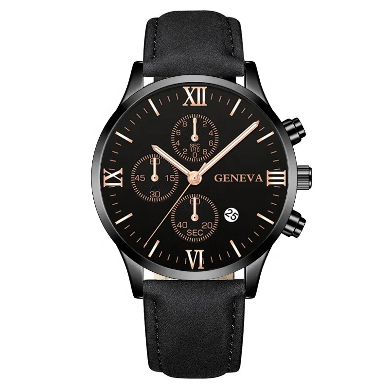 Y133 New Arrivals 2024 cheap watch Fashion business style black round PU leather strap quartz watches for men