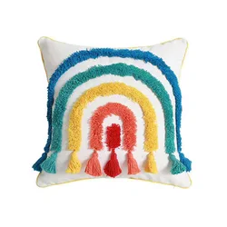 Wholesale colorful tufted pillow rainbow tassel throw pillow covers