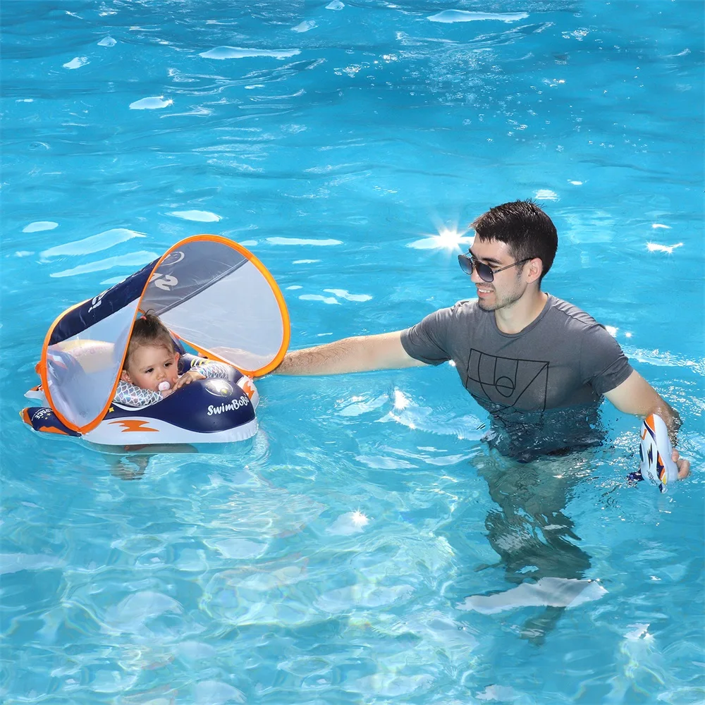 Swimbobo Inflatable Baby Swimming Float Water Toy Swimming Floats Child Swim Pool Ring PVC Children Floating Summer With Canopy
