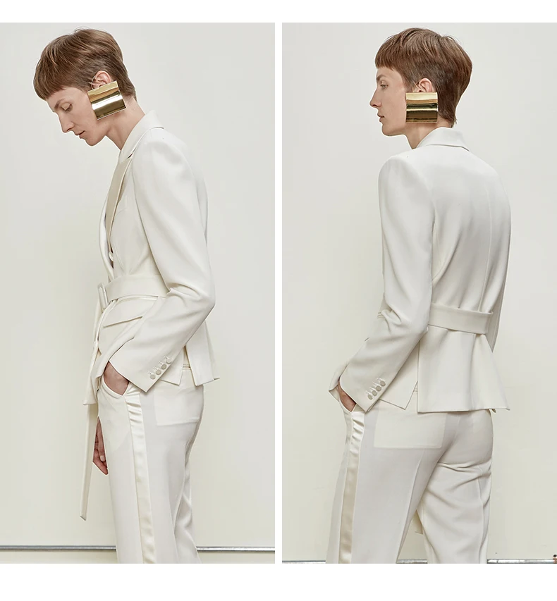 Formal pant suits,Autumn black belt slim suit jacket and trousers two-piece set