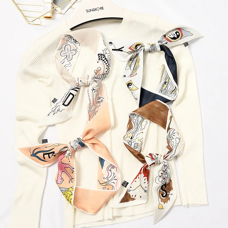 Новинка, декоративная сумка с ручками и надписью 26 дюймов, ленты, модная накидка на шею, шарф для волос, маленький длинный шарф, завязка для волос для женщин