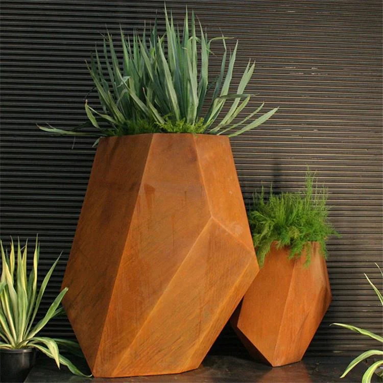 Factory Supply Outside Large Metal Flower Pots Outdoor Patio Decorative Plant Pots Garden Street Public Corten Steel Planter