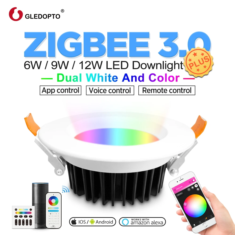  Светодиодный потолочный светильник Gledopto 2700-6500K zigbee + plus 9 Вт rgbcct угол луча 120 градусов сигнал с автоматической синхронизацией и