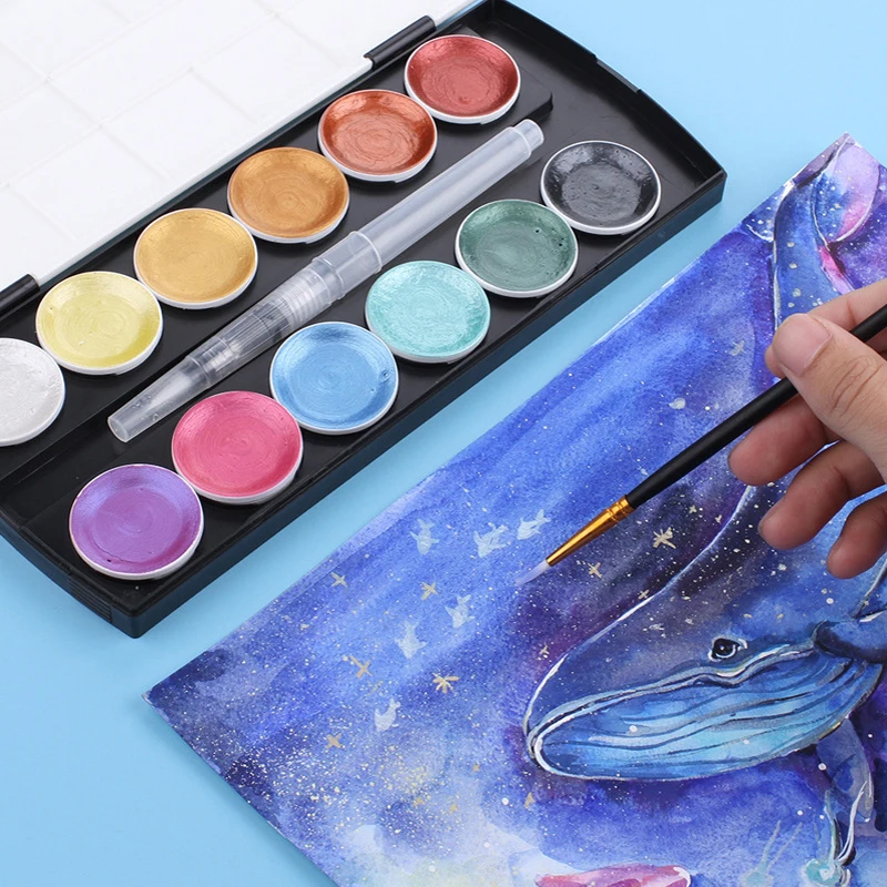  12 colors metallic solid watercolor Paint Set with