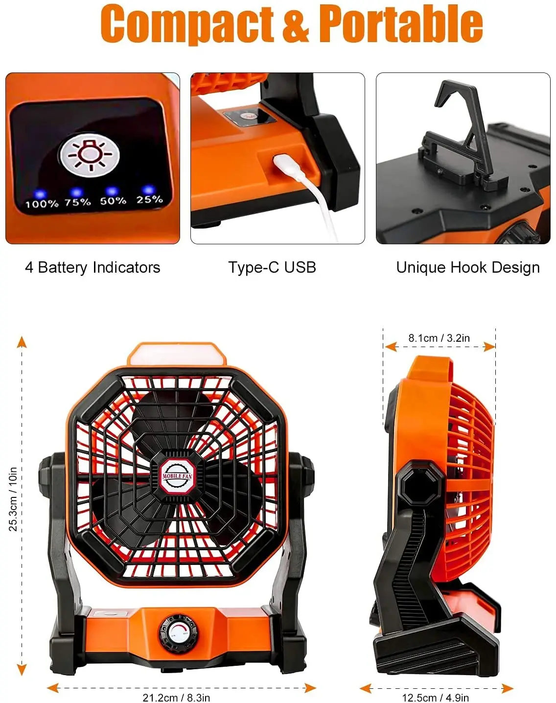 Portable 10 Inch Mini Led Light Tent 5200Mah Battery Fan Outdoors Lithium Ion Camping Light Fans