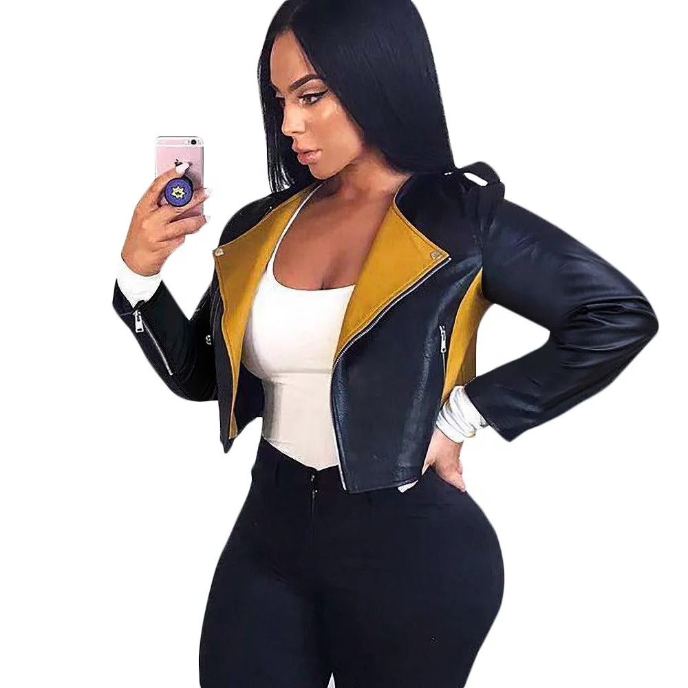 
Winter Women Business Ladies Black Blazers Black Short Faux Leather Trench Coat Women 