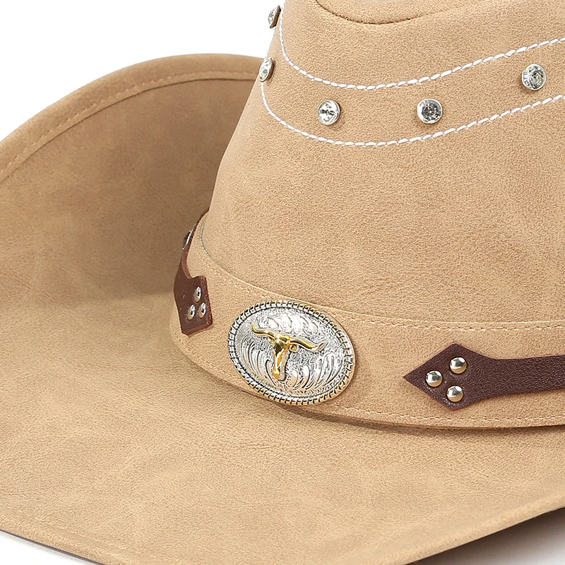 Ковбойская шляпа Outback, кожаные шапки в западном стиле, прочные кожаные шапки ручной работы для мужчин и женщин, 3 дюйма, бежевый/черный