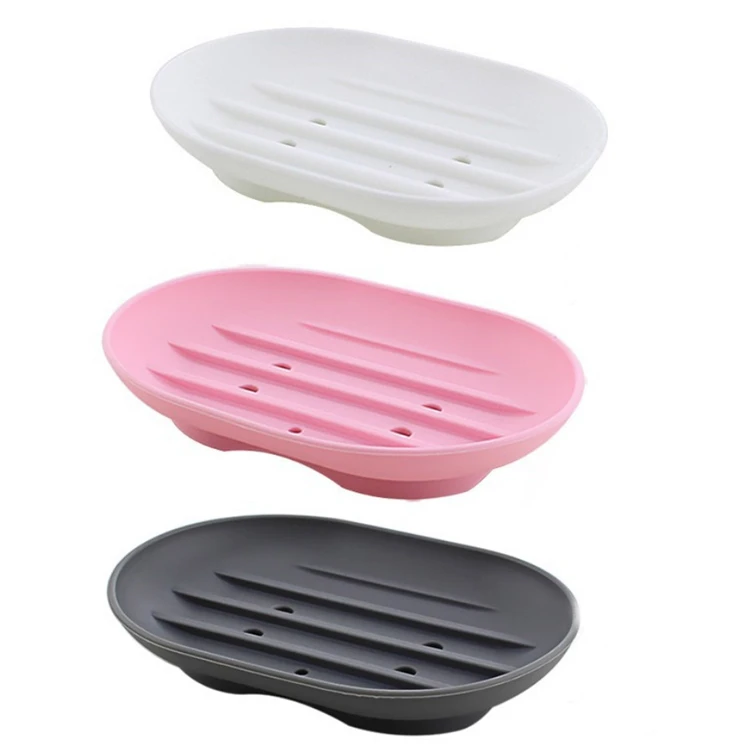 Wholesale non-slip toilet decorative draining silicone reusable soap holder dish with drain