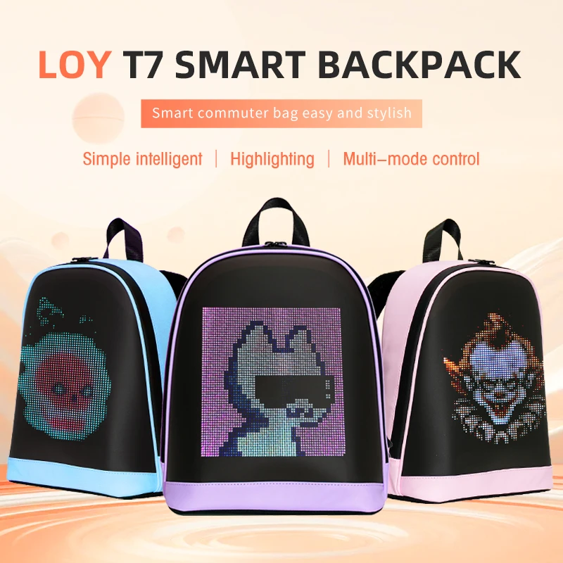 LOY LED Backpack Children School Bag Fashion Super Bags with Screen 13inch Waterproof for Women Designer Ladies and Kids T7