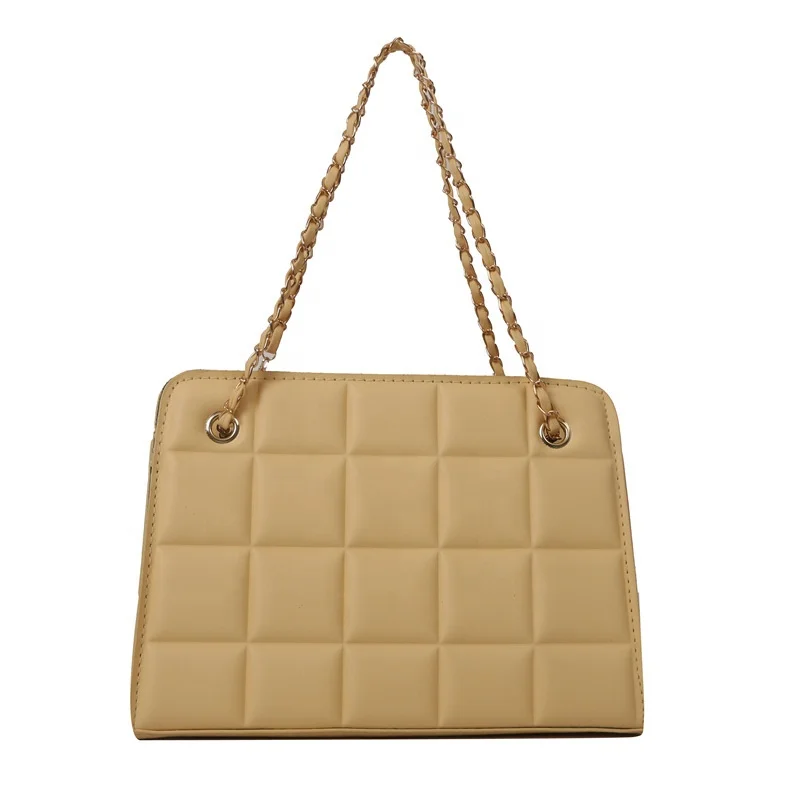 Hot Sale Casual PU Leather Square Indentation Handbag Metal Chain Underarm Bag Fashion Shoulder Bags for Girls