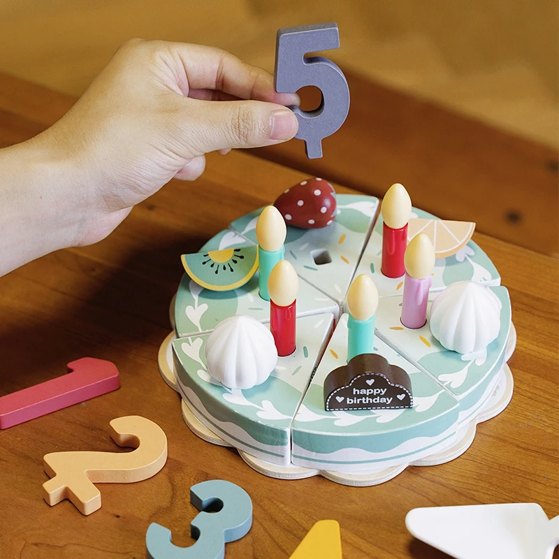 Hot Sell Pretend toys Wooden simulation birthday gift children educational toys birthday fruit cake cutting fun for kids